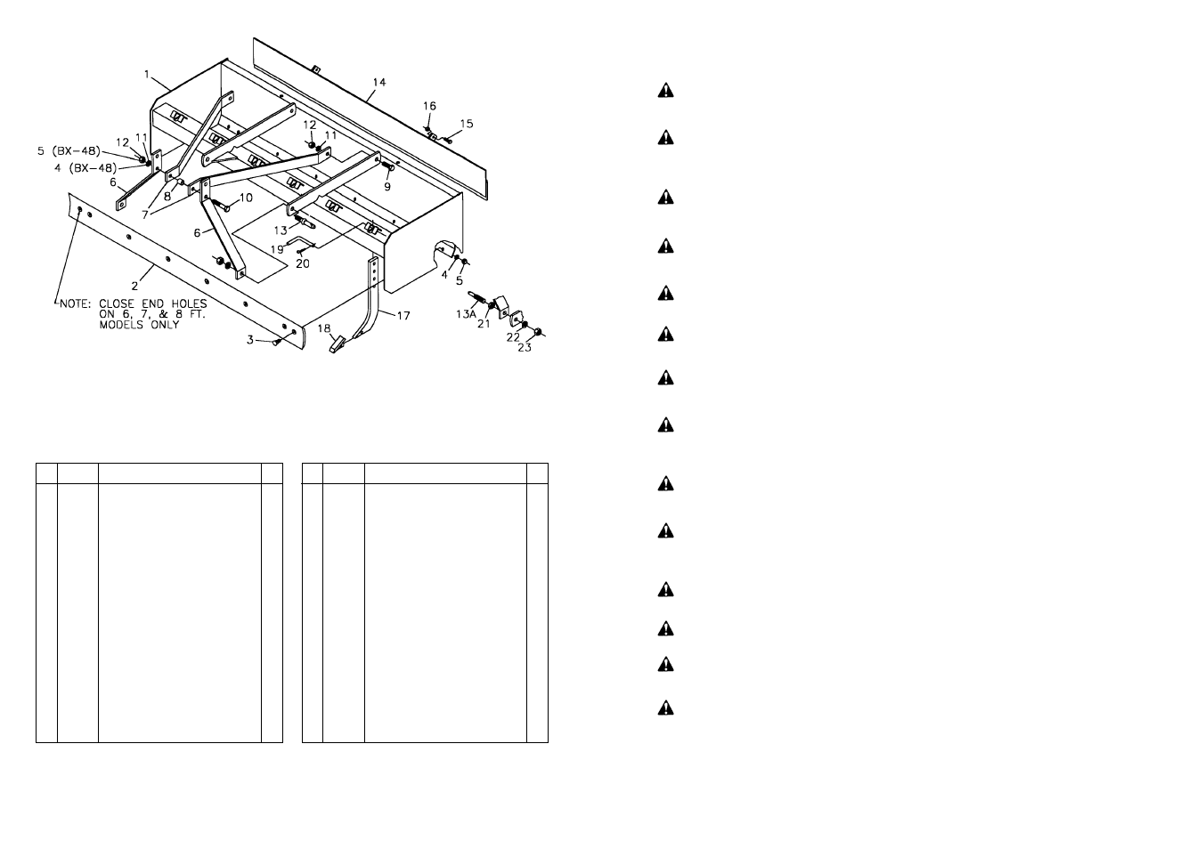 Safety information, Box scraper repair parts | Farm Star BX Series 48, 60, 72, 84 & 96 User Manual | Page 6 / 8