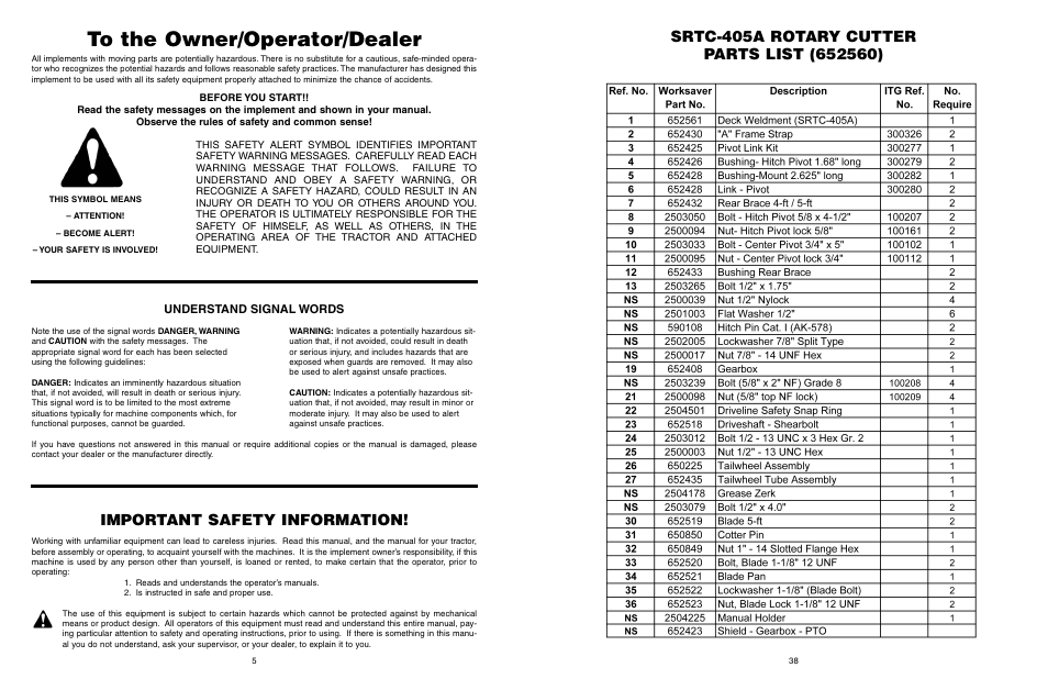 Important safety information | Farm Star SRTC-406A User Manual | Page 39 / 44