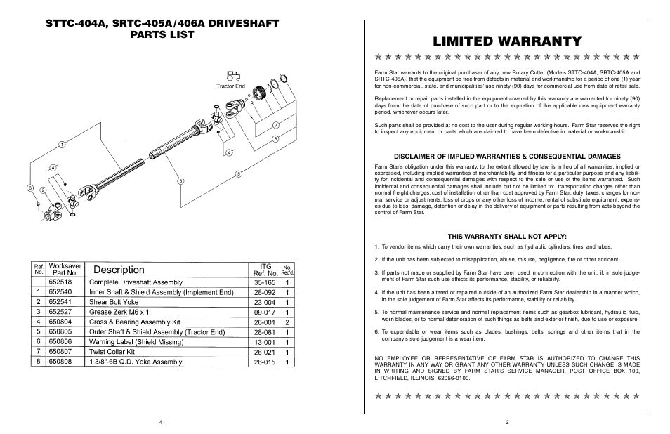 Limited warranty | Farm Star SRTC-406A User Manual | Page 42 / 44