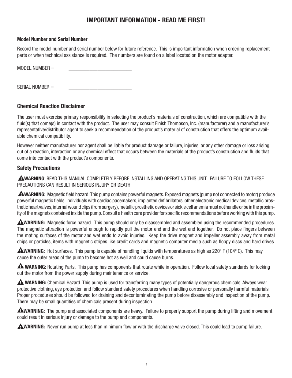 Important information - read me first | Finish Thompson DB3, 4, 5 & 5.5 Series User Manual | Page 4 / 15