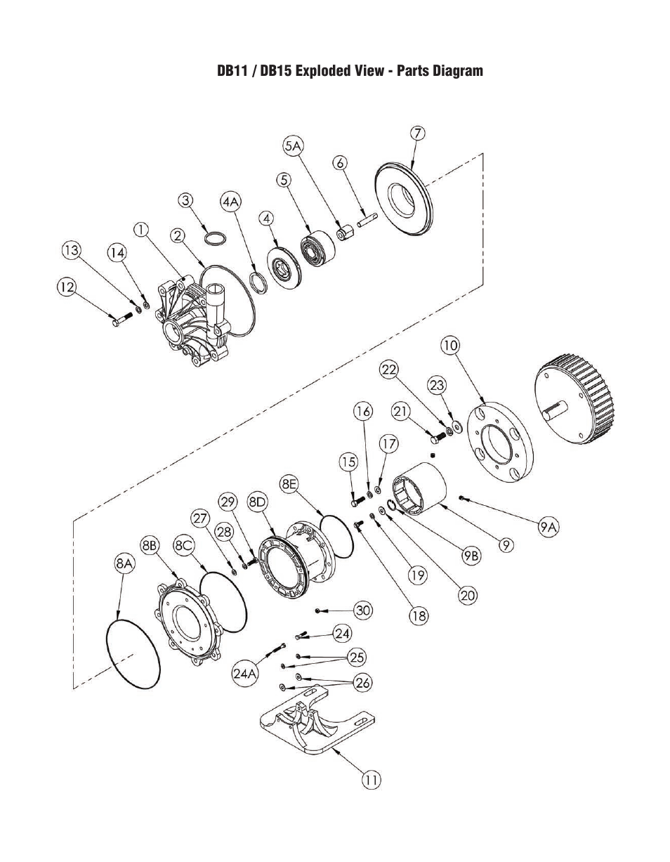 Db11 / db15 exploded view - parts diagram | Finish Thompson DB 11/15 Series User Manual | Page 14 / 19