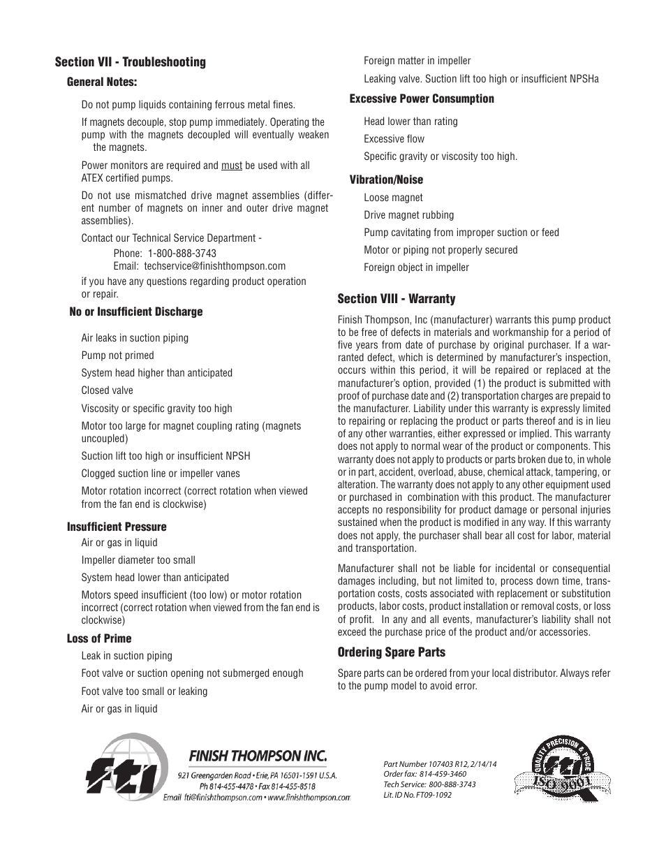 Finish Thompson DB 11/15 Series User Manual | Page 19 / 19