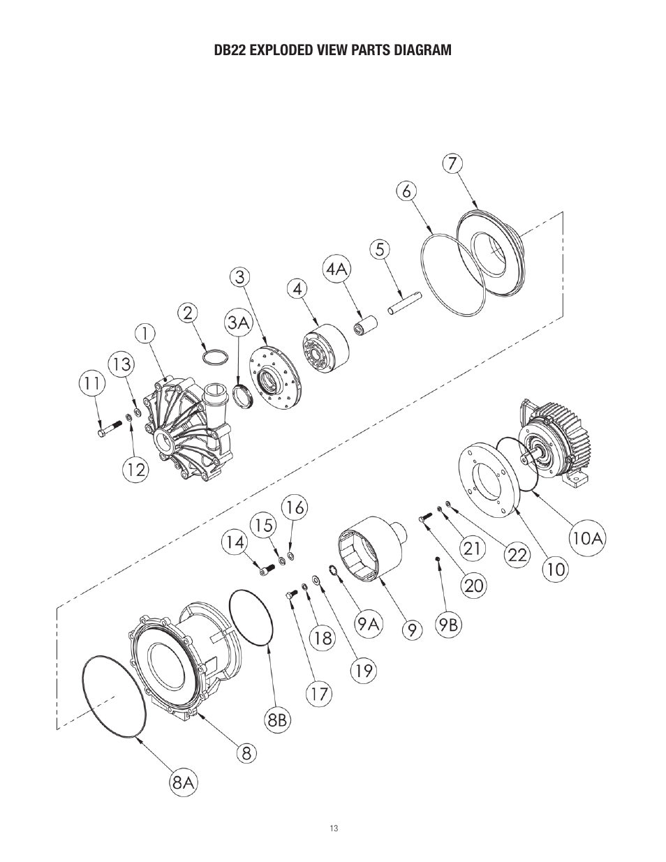 Db22 exploded view parts diagram | Finish Thompson DB22 SERIES User Manual | Page 13 / 18