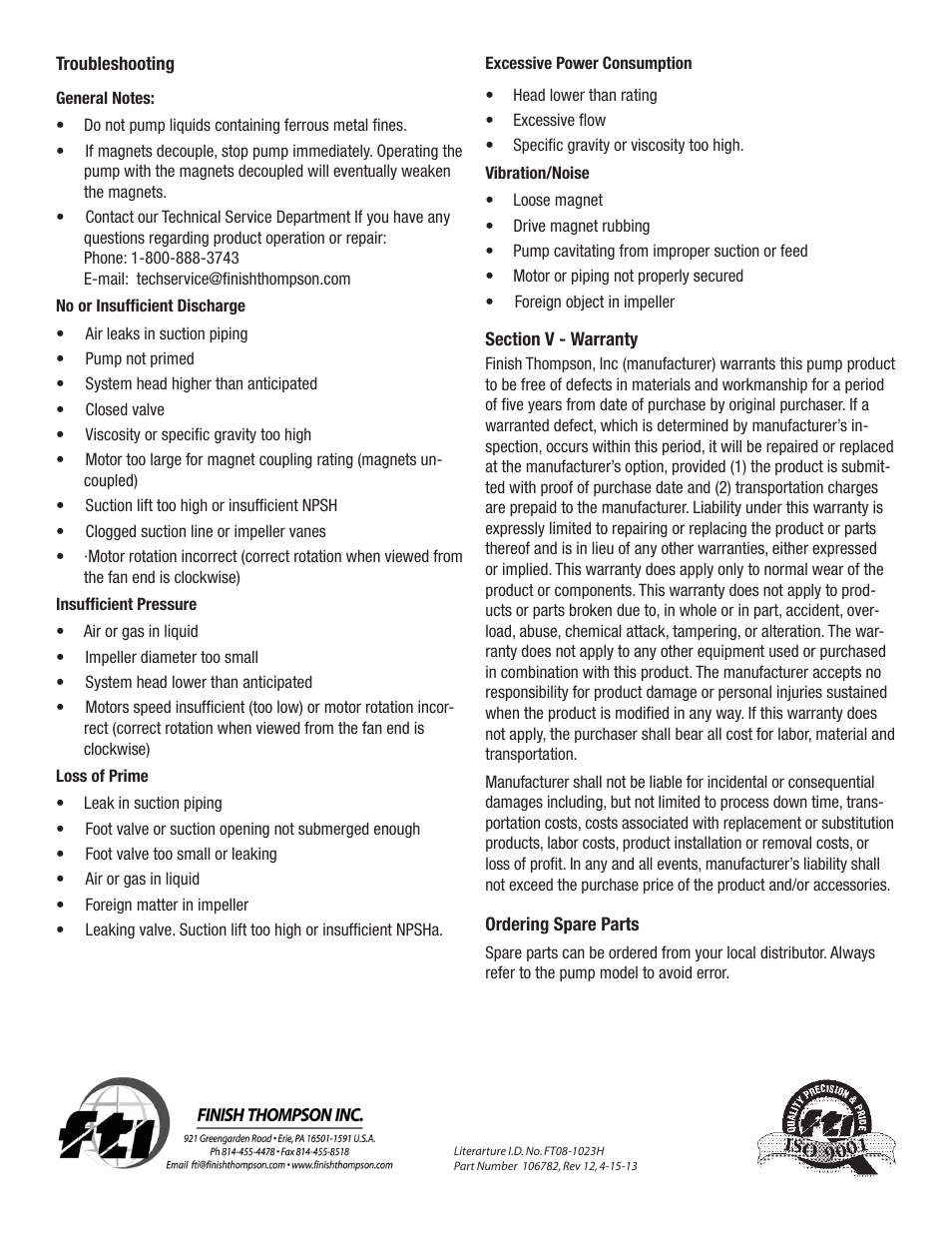 Finish Thompson DB22 SERIES User Manual | Page 18 / 18
