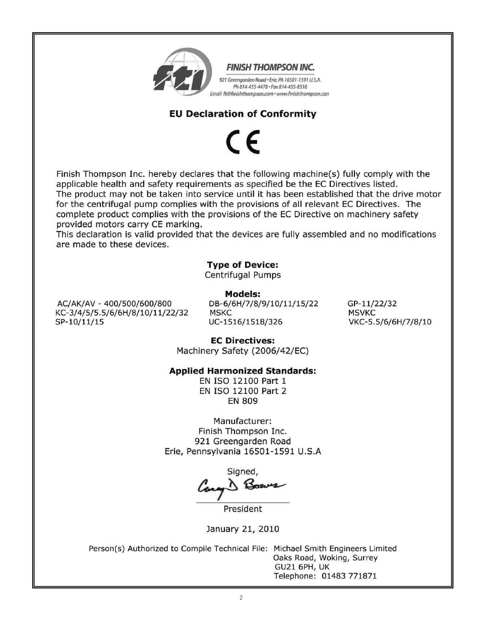 Finish Thompson DB22 SERIES User Manual | Page 2 / 18