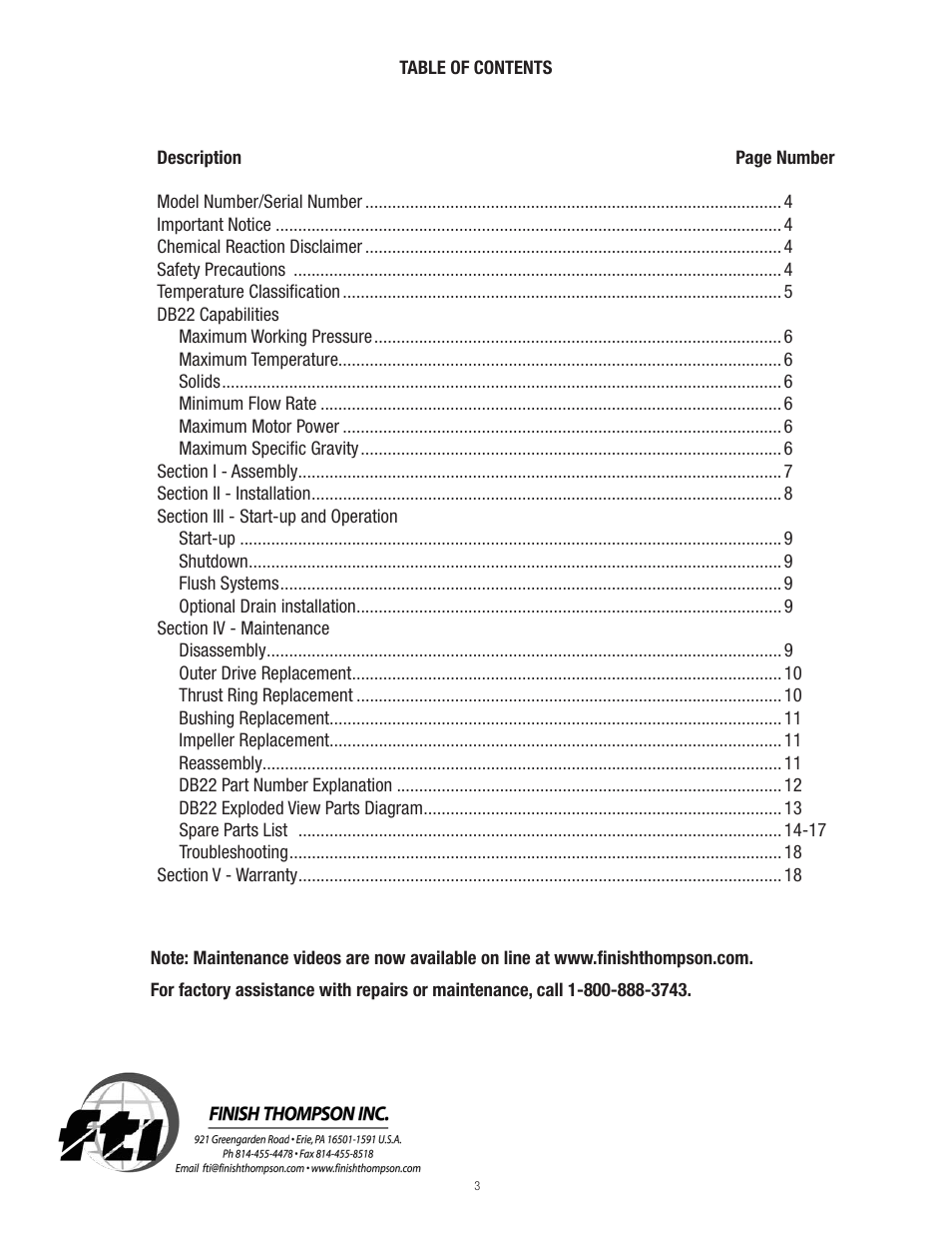 Finish Thompson DB22 SERIES User Manual | Page 3 / 18