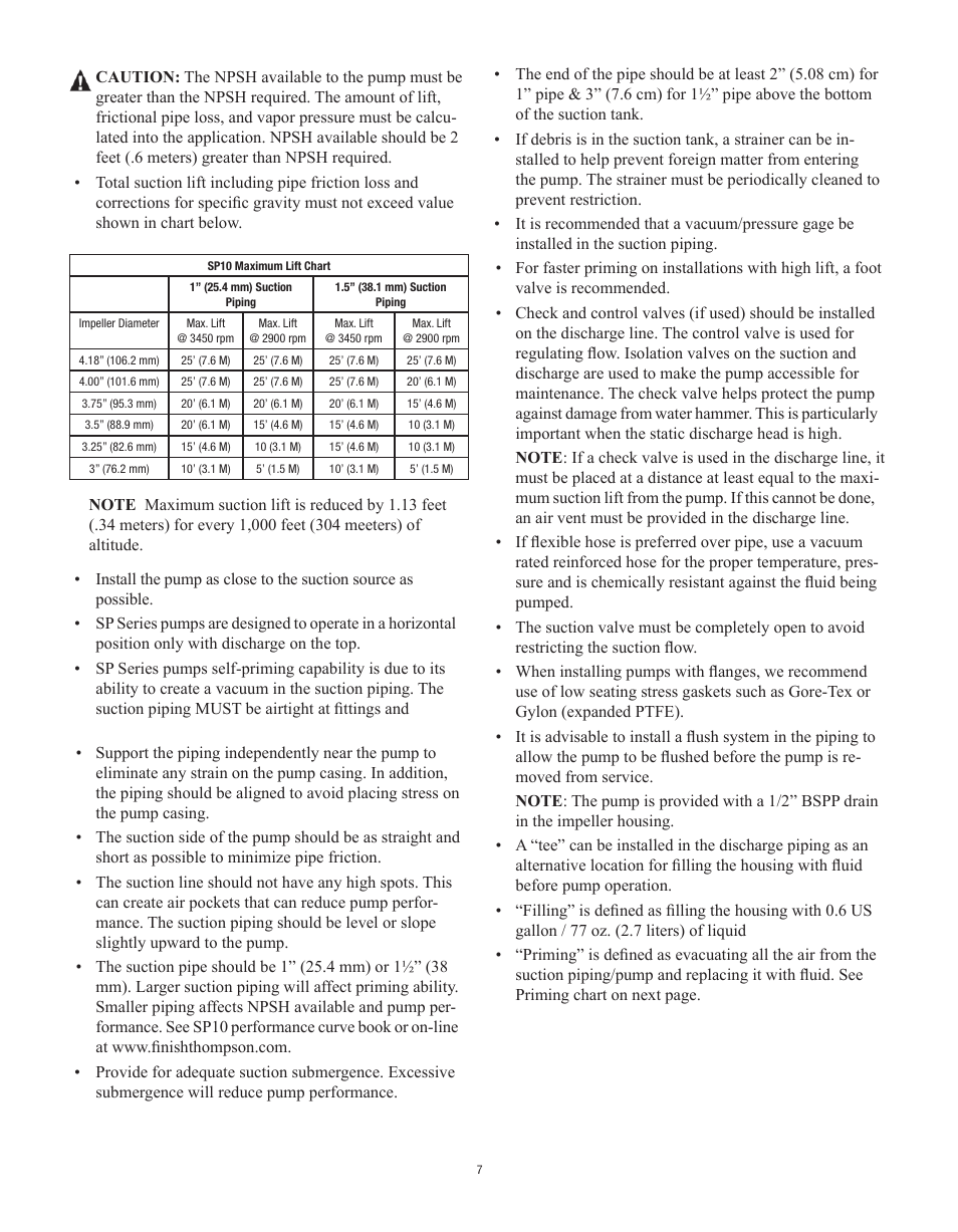 Finish Thompson SP10 SERIES SELF-PRIMING User Manual | Page 7 / 20
