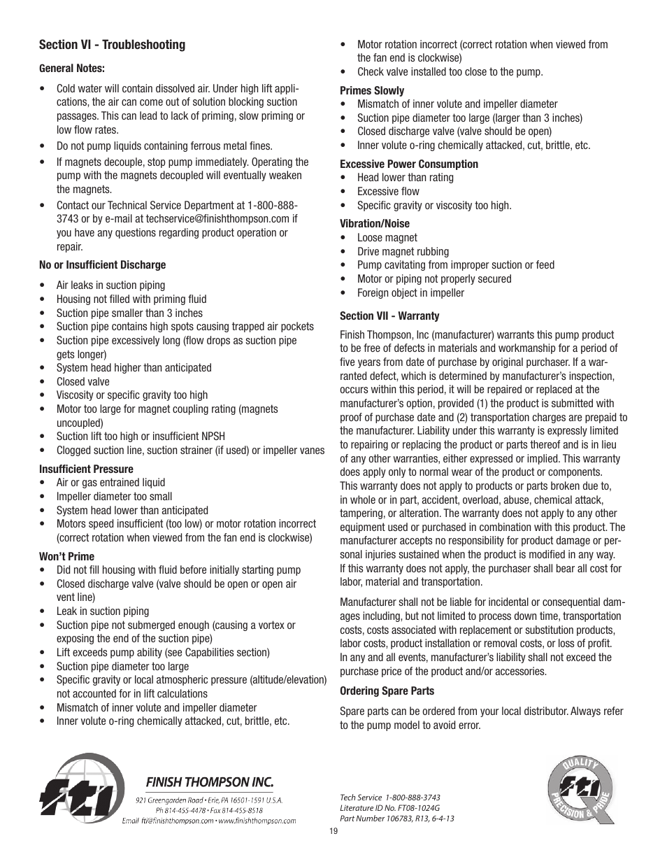 Finish Thompson SP22 Series Self-Priming User Manual | Page 19 / 19