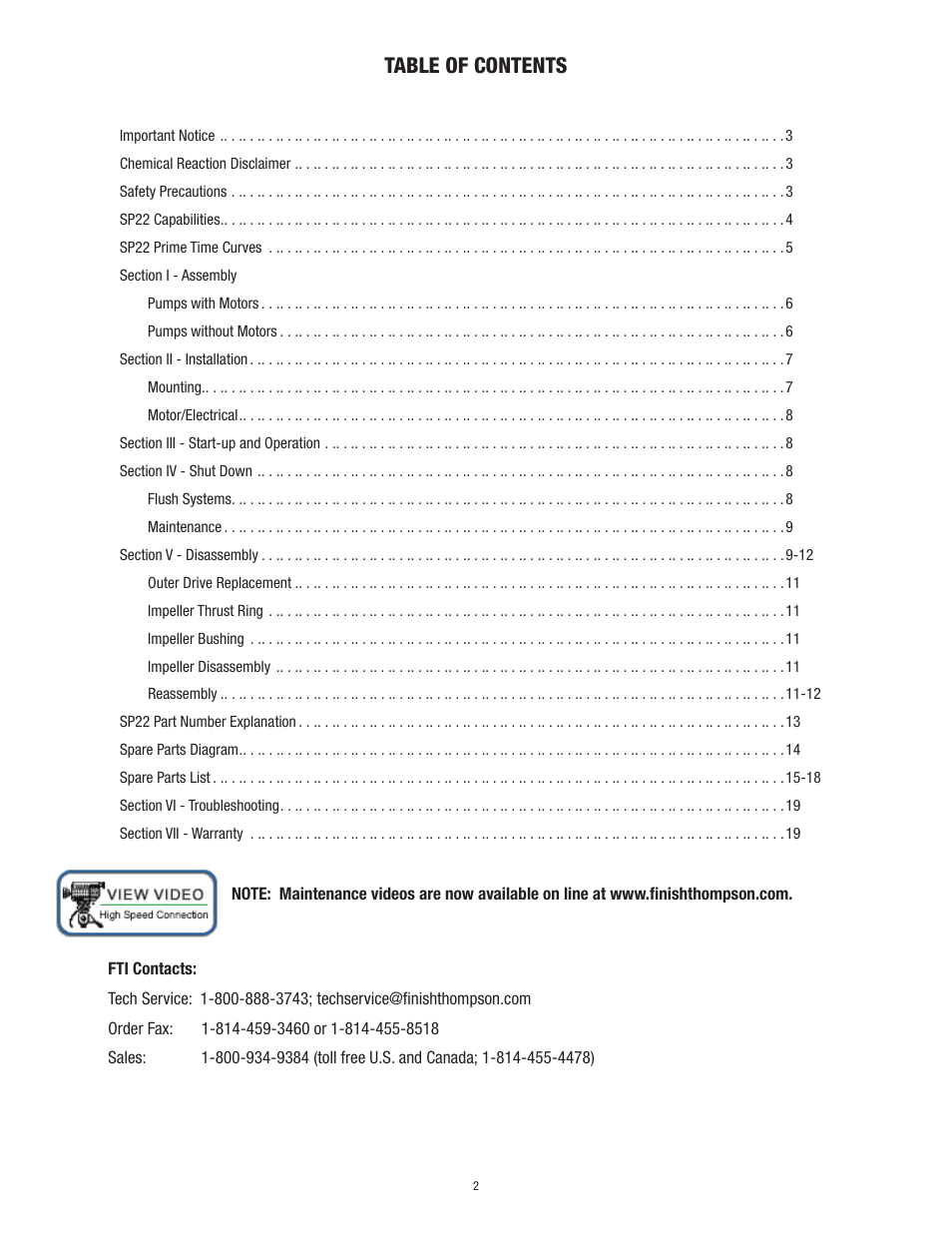 Finish Thompson SP22 Series Self-Priming User Manual | Page 2 / 19