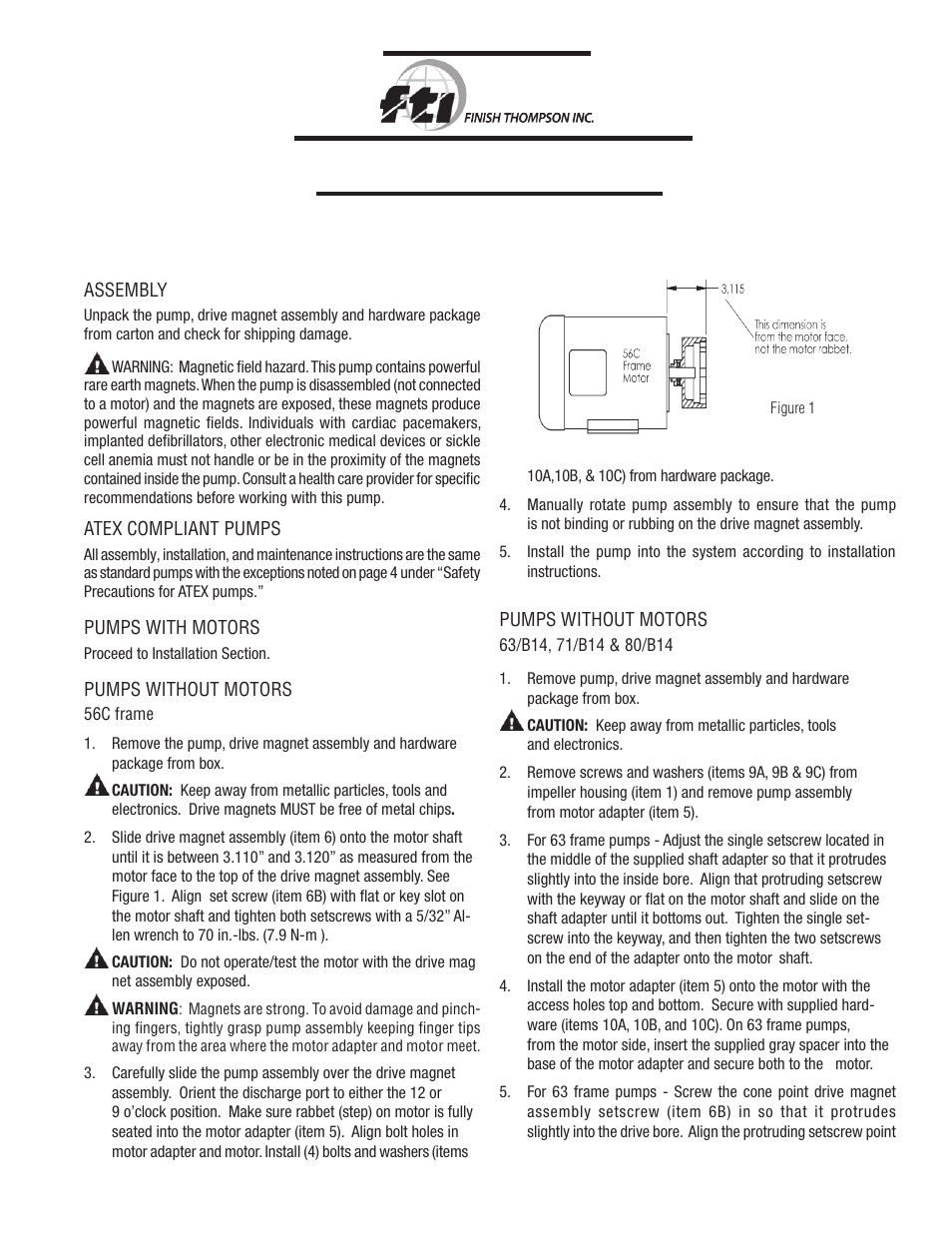 Finish Thompson KC 5.5, 6, 6H, 7, 8, & 10 SERIES User Manual | 9 pages