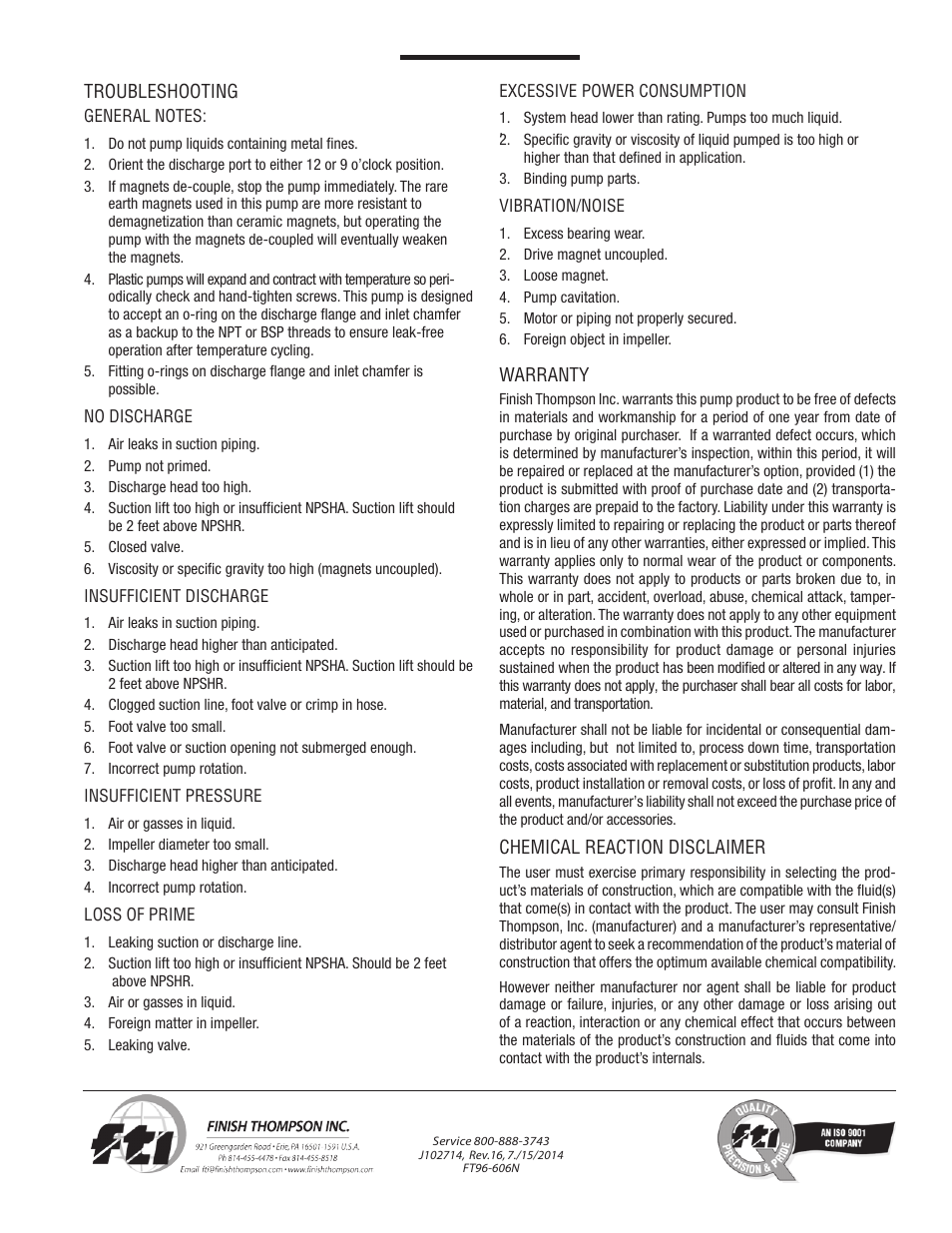Finish Thompson KC 5.5, 6, 6H, 7, 8, & 10 SERIES User Manual | Page 9 / 9