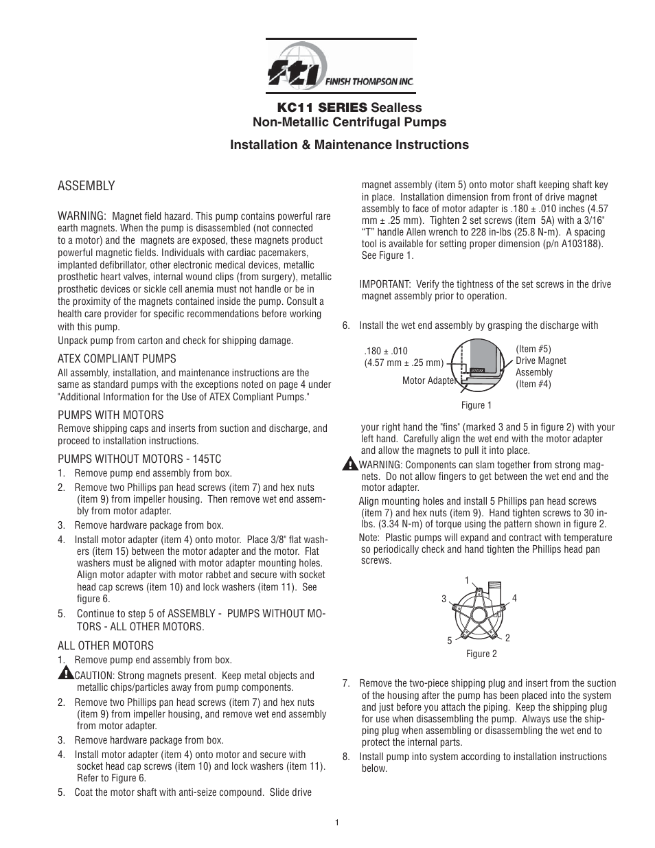 Finish Thompson KC11 SERIES User Manual | 5 pages