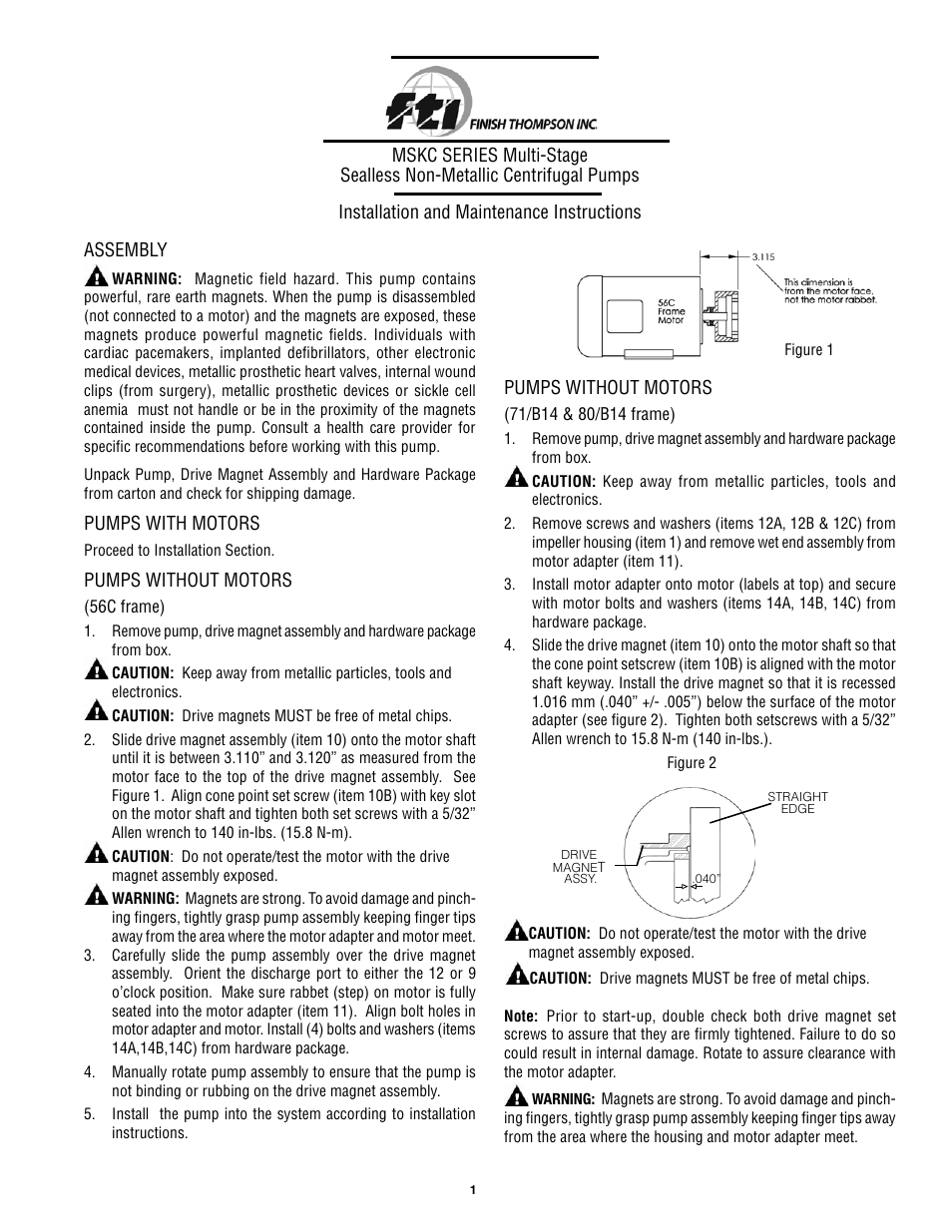 Finish Thompson MSKC series User Manual | 8 pages