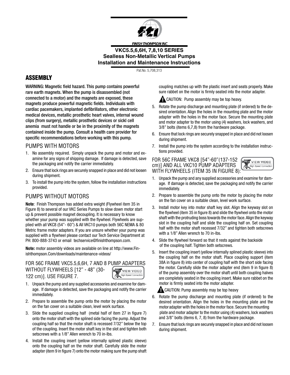 Finish Thompson VKC5.5,6,6H,7,8,10 SERIES User Manual | 12 pages