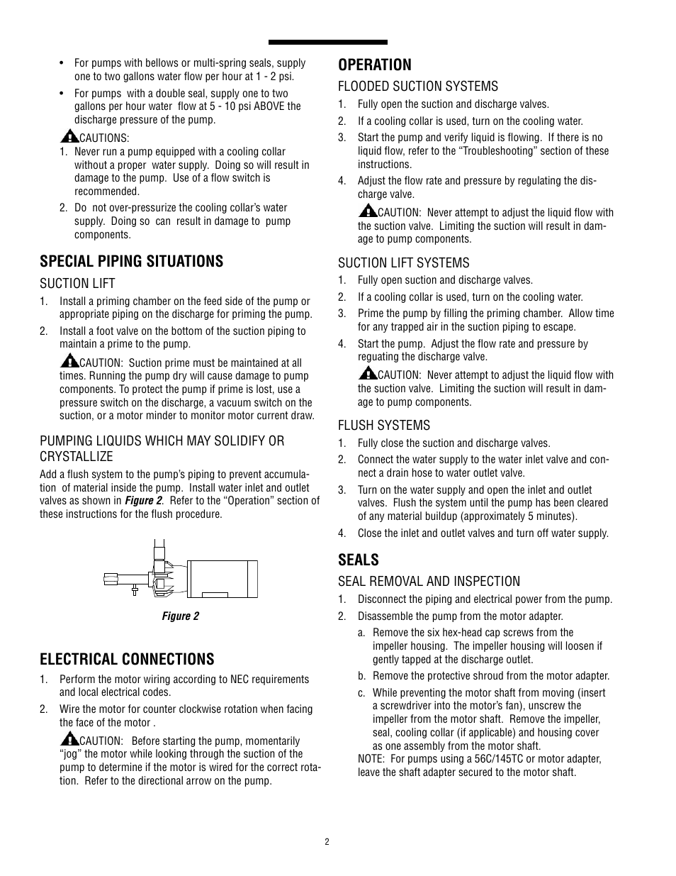 Special piping situations, Electrical connections, Operation | Seals | Finish Thompson GP11 SERIES User Manual | Page 2 / 6