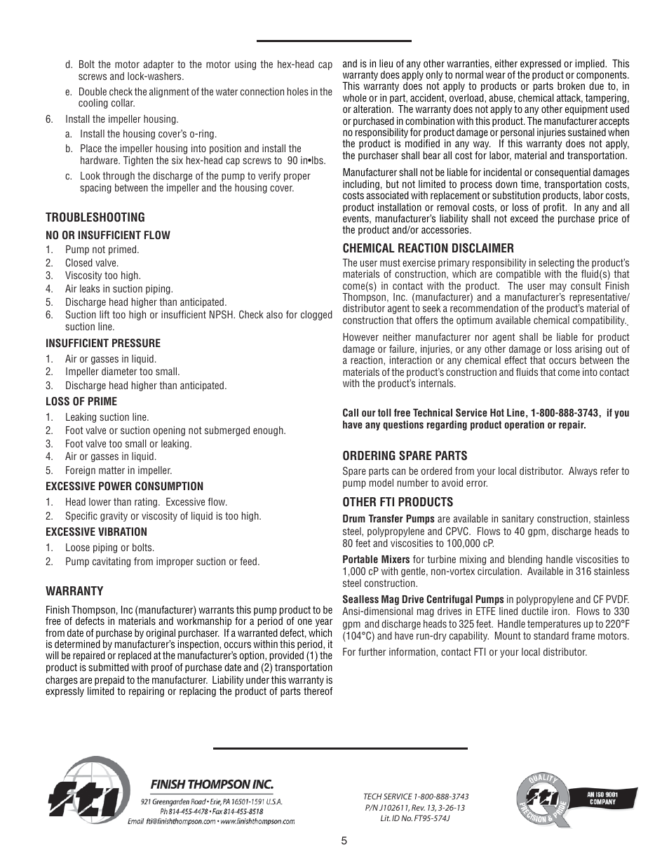 Finish Thompson GP22/32 SERIES User Manual | Page 5 / 5