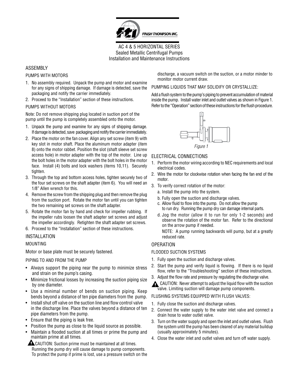 Finish Thompson AC 4 & 5 HORIZONTAL SERIES User Manual | 5 pages