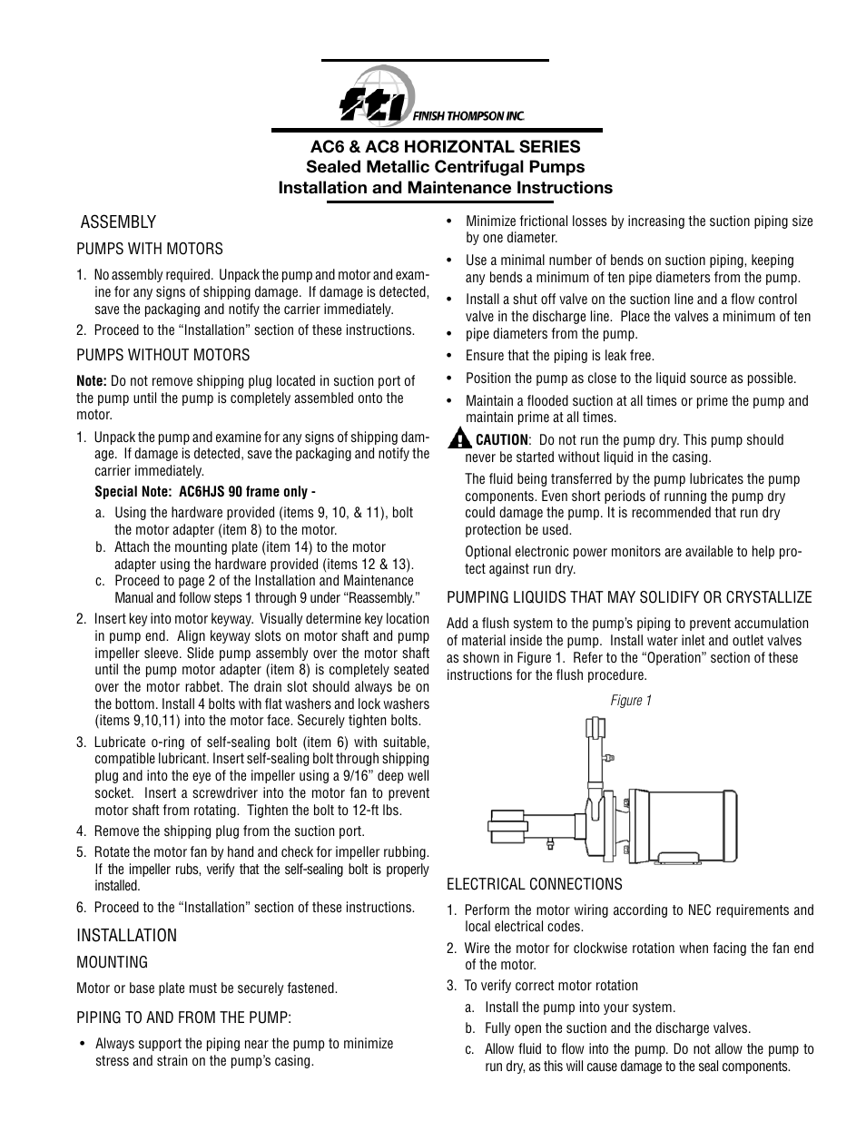 Finish Thompson AC 6 & 8 HORIZONTAL SERIES User Manual | 6 pages