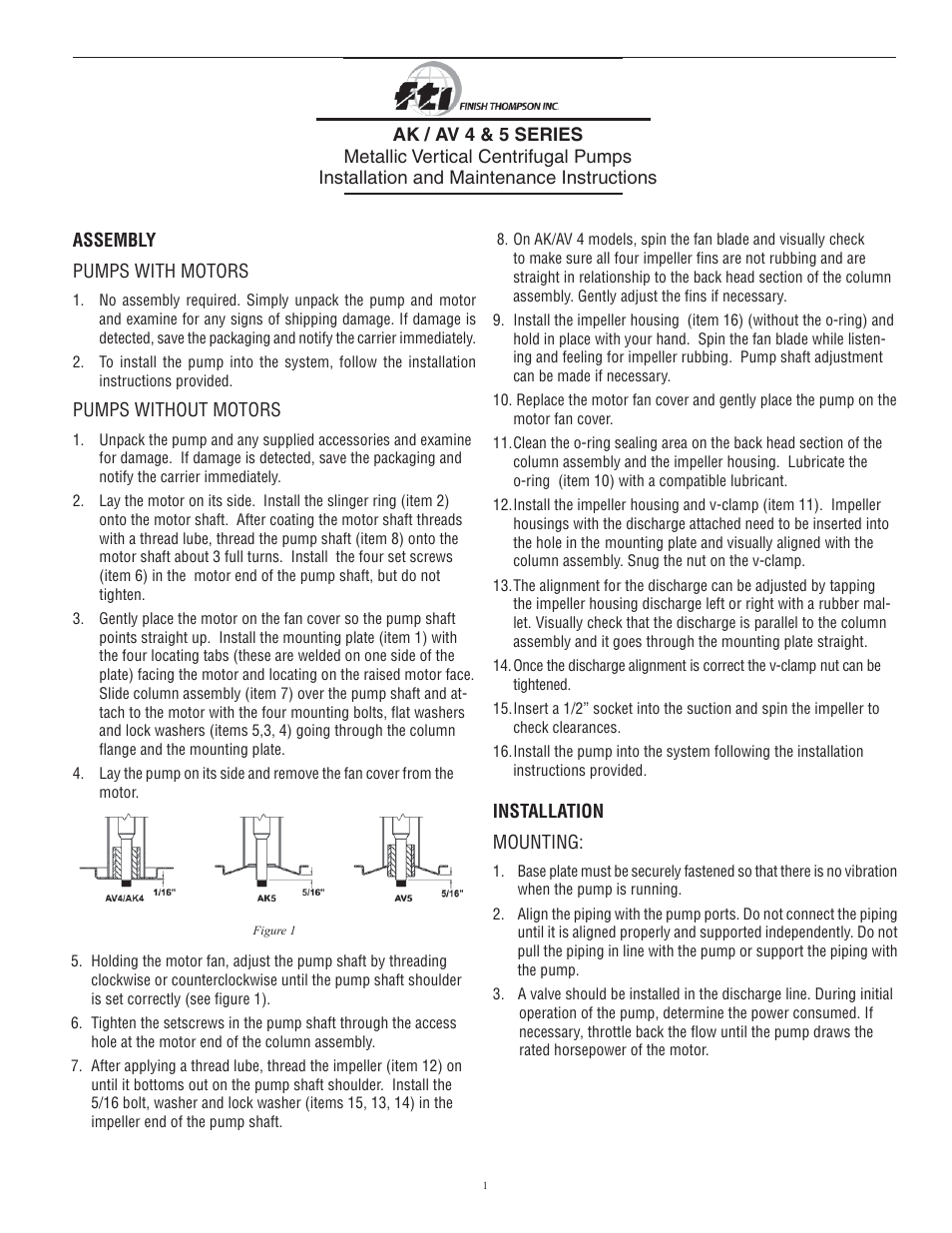 Finish Thompson AK / AV 4 & 5 SERIES User Manual | 4 pages