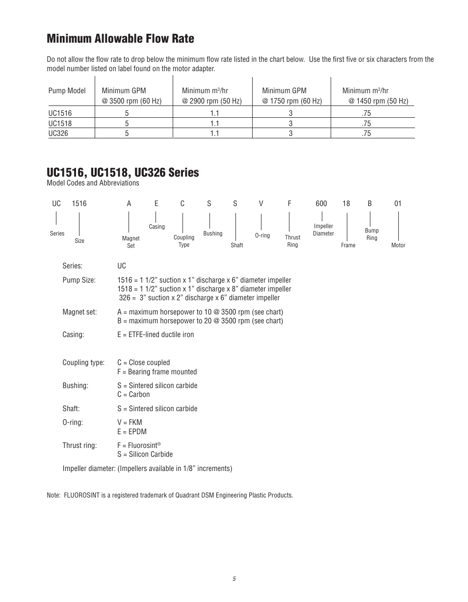 Minimum allowable flow rate | Finish Thompson UC User Manual | Page 5 / 23