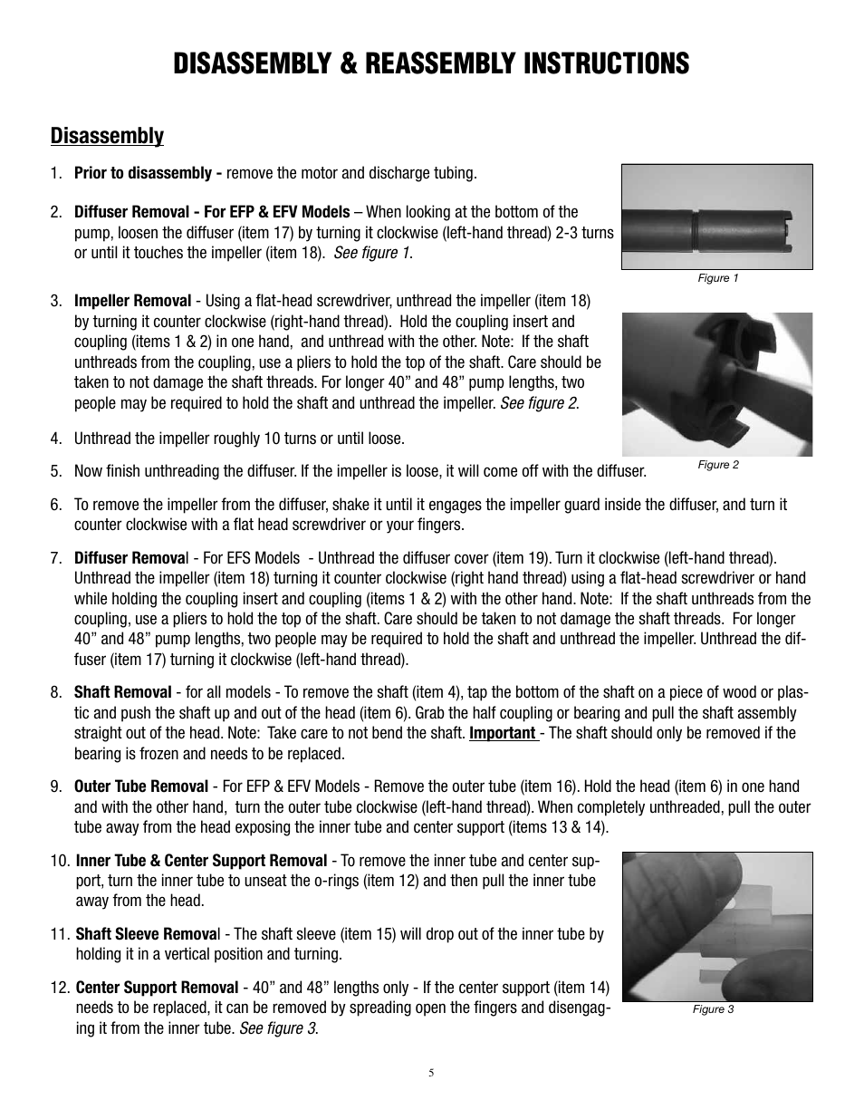 Disassembly & reassembly instructions, Disassembly | Finish Thompson EFV User Manual | Page 7 / 13