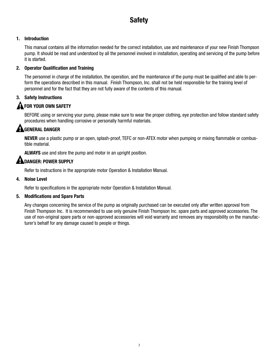 Safety | Finish Thompson PFV User Manual | Page 5 / 12