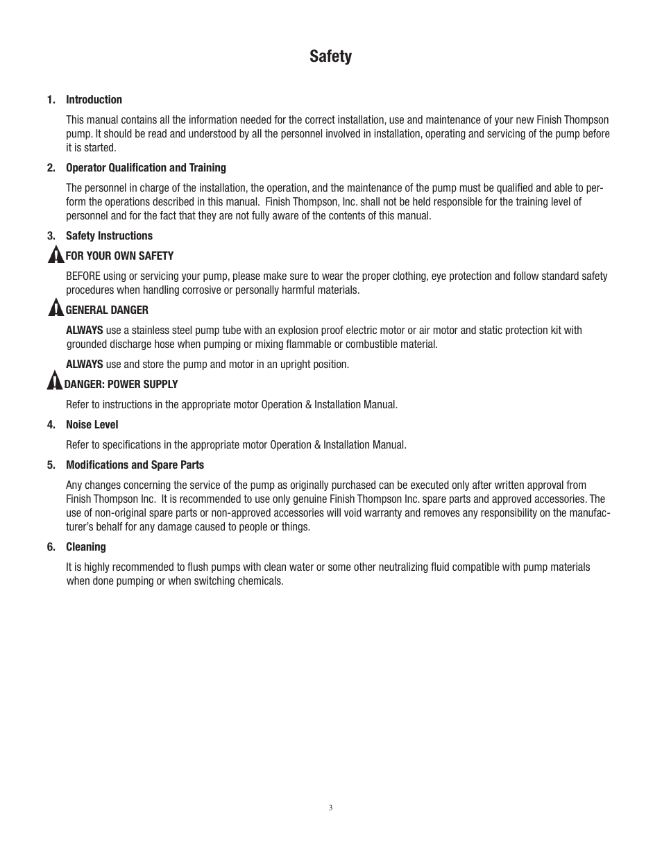 Safety | Finish Thompson TBP SERIES User Manual | Page 5 / 10