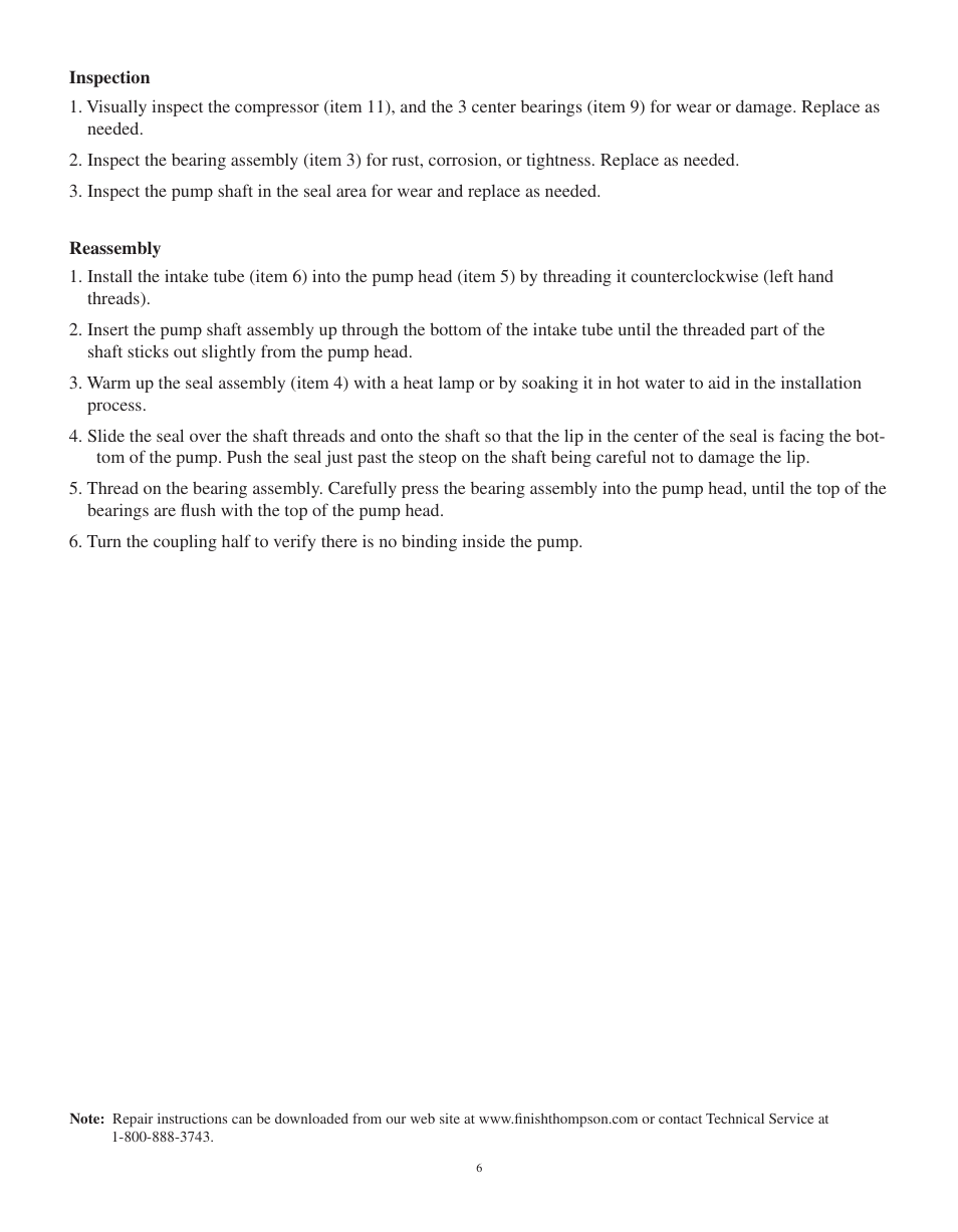 Finish Thompson TBP SERIES User Manual | Page 8 / 10