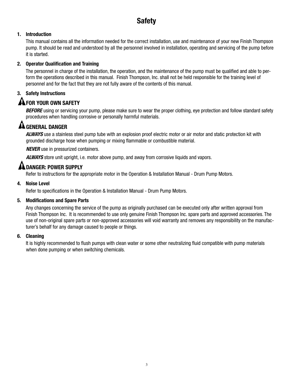 Safety | Finish Thompson TBS User Manual | Page 5 / 10