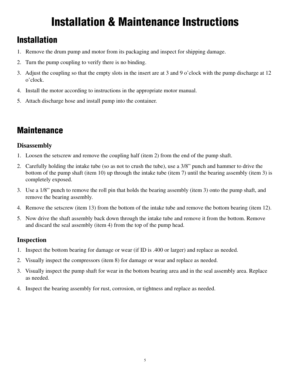 Installation & maintenance instructions, Installation, Maintenance | Finish Thompson BTS User Manual | Page 7 / 10