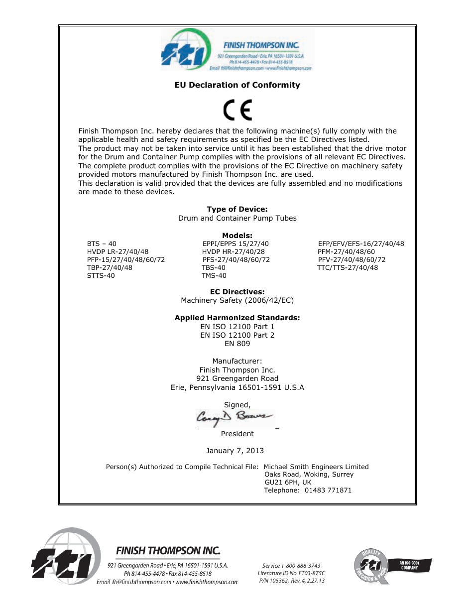 Finish Thompson HVDP SERIES User Manual | Page 12 / 12
