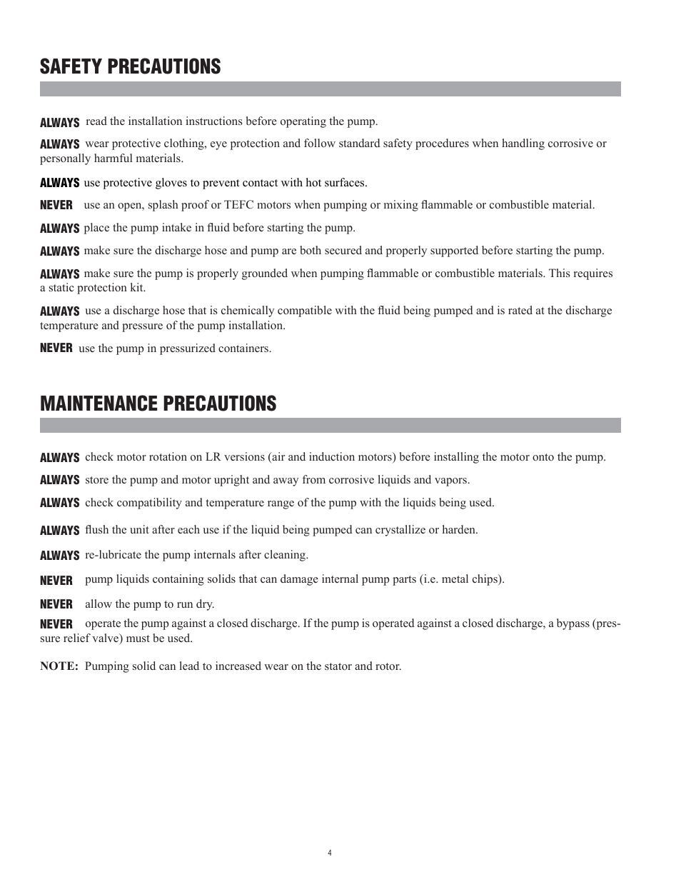 Safety precautions, Maintenance precautions | Finish Thompson HVDP SERIES User Manual | Page 4 / 12