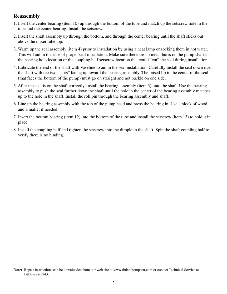 Reassembly | Finish Thompson TMS User Manual | Page 8 / 10