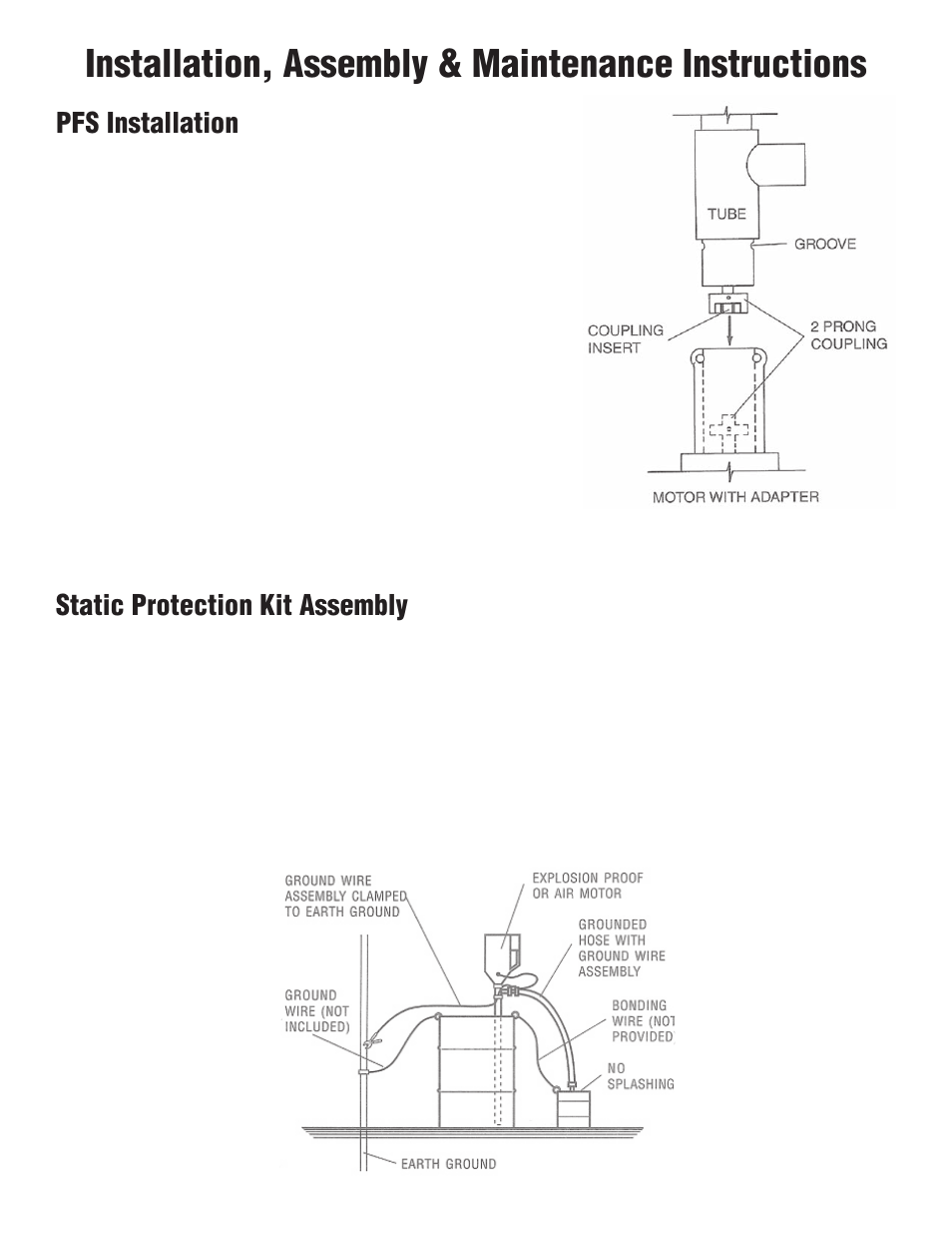 Installation, assembly & maintenance instructions, Pfs installation, Static protection kit assembly | Finish Thompson PFS ATEX VERSION (INCLUDES M6A, M6XA, M10X MOTORS & SPK) User Manual | Page 7 / 19