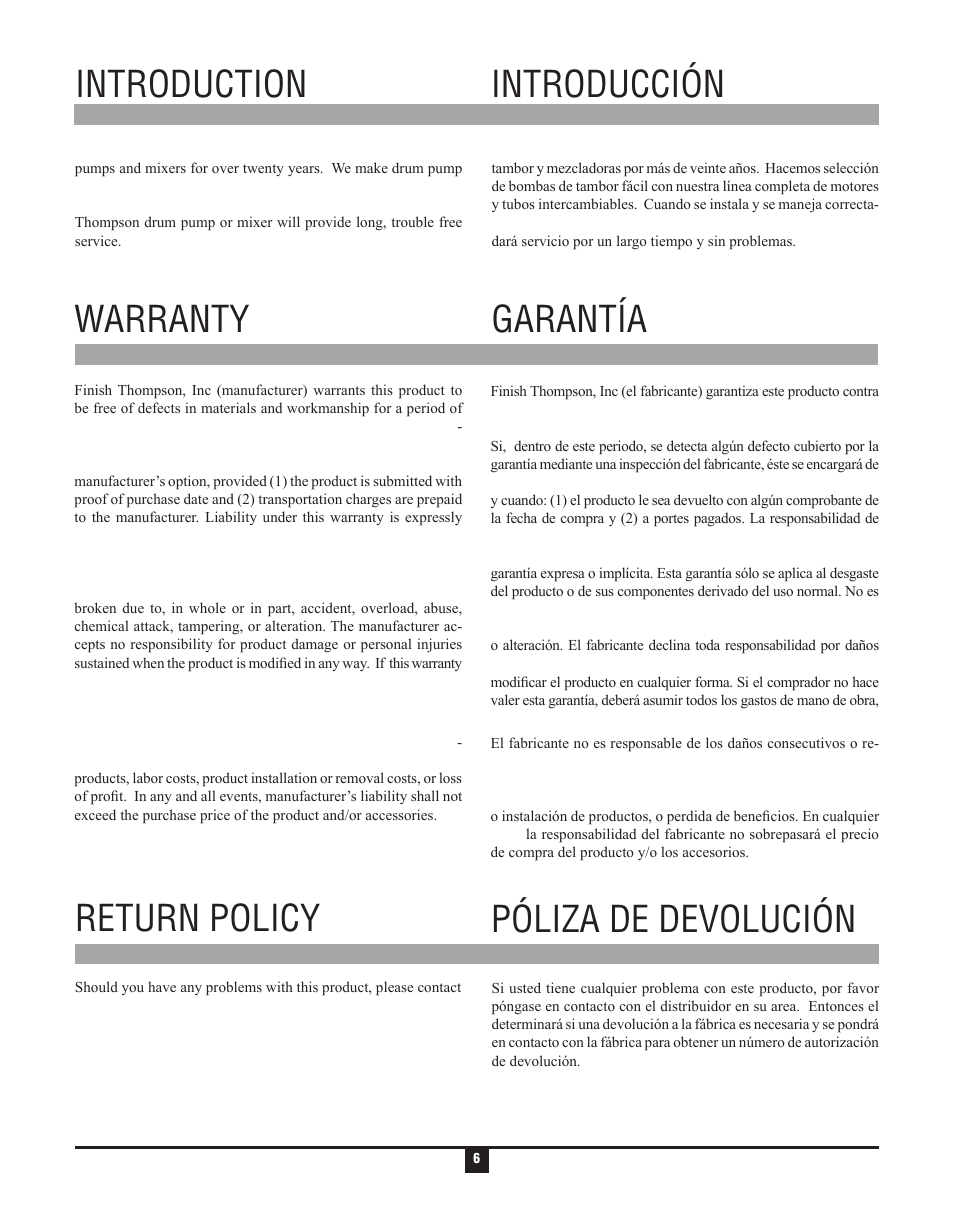 Introduction, Introducción | Finish Thompson M59P User Manual | Page 6 / 18