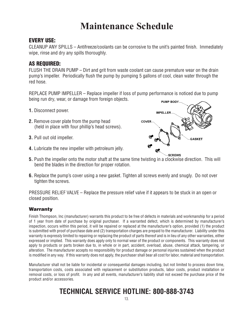 Maintenance schedule | Finish Thompson CQC-HD User Manual | Page 15 / 19