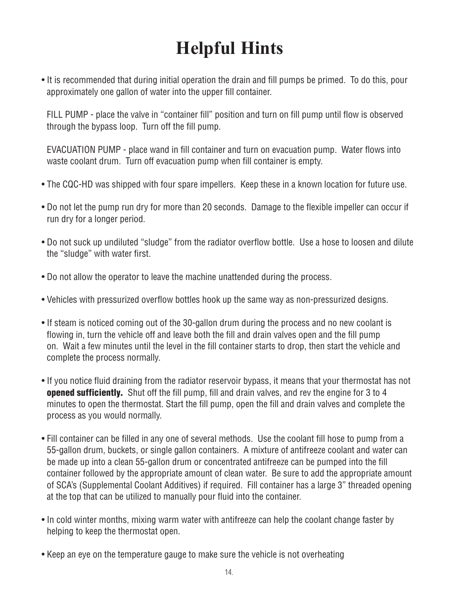 Helpful hints | Finish Thompson CQC-HD User Manual | Page 16 / 19