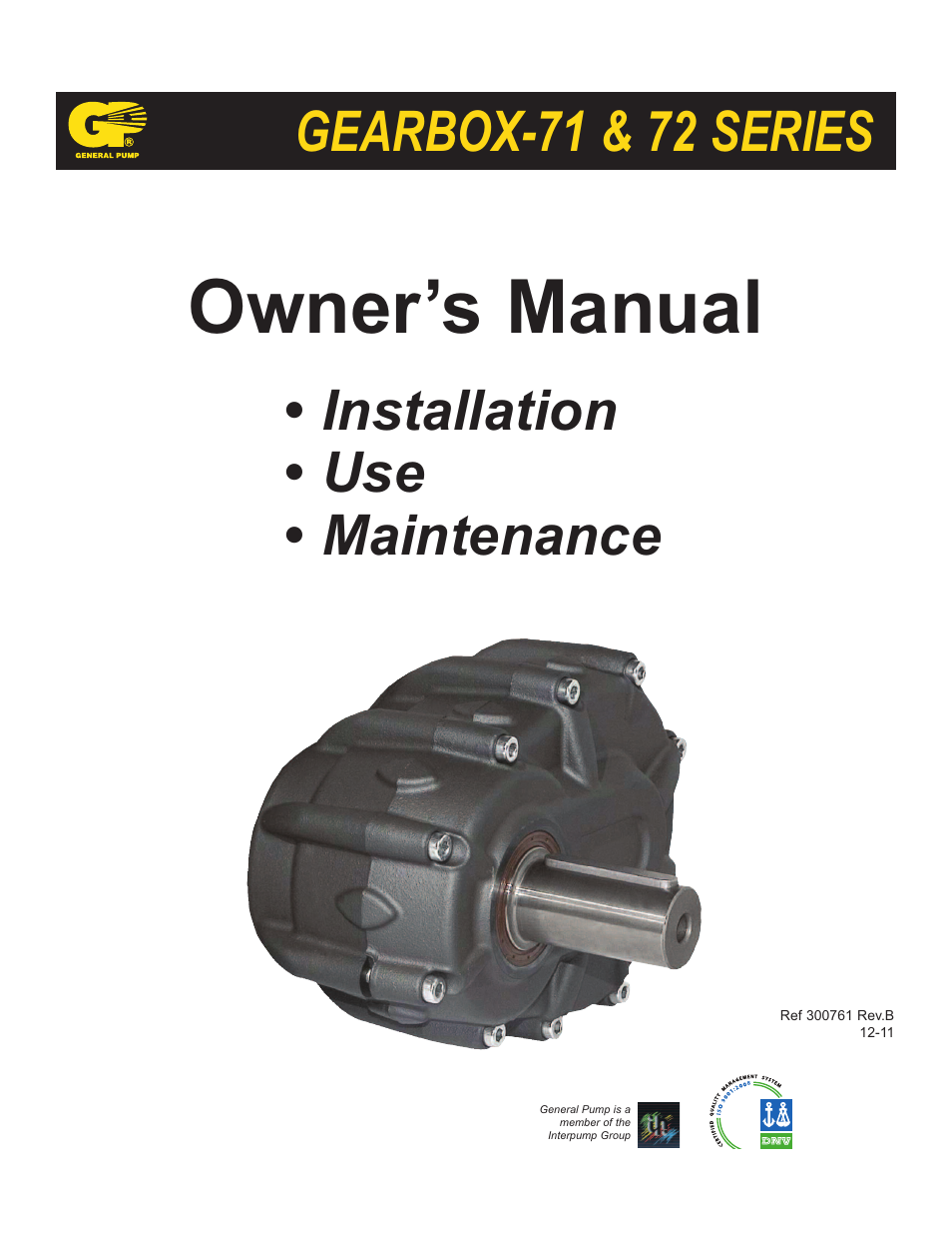 General Pump 72 Series Gearbox User Manual | 13 pages