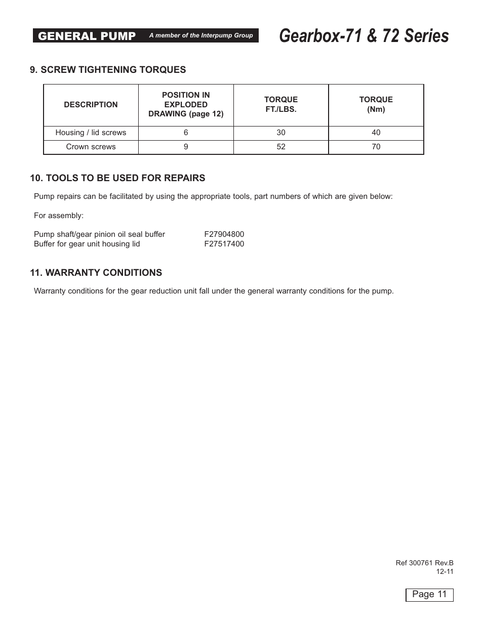 Gearbox-71 & 72 series, General pump | General Pump 72 Series Gearbox User Manual | Page 11 / 13