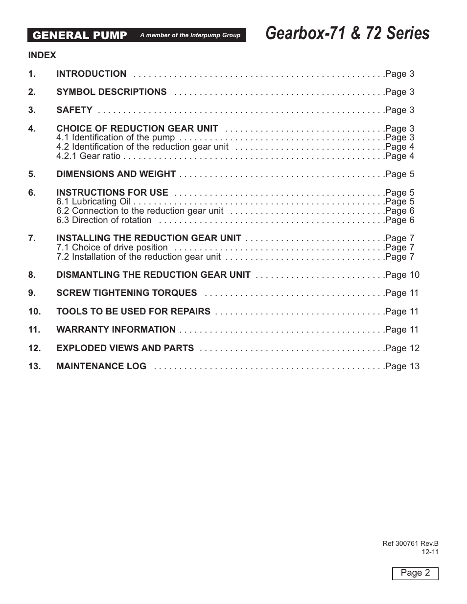 Gearbox-71 & 72 series | General Pump 72 Series Gearbox User Manual | Page 2 / 13