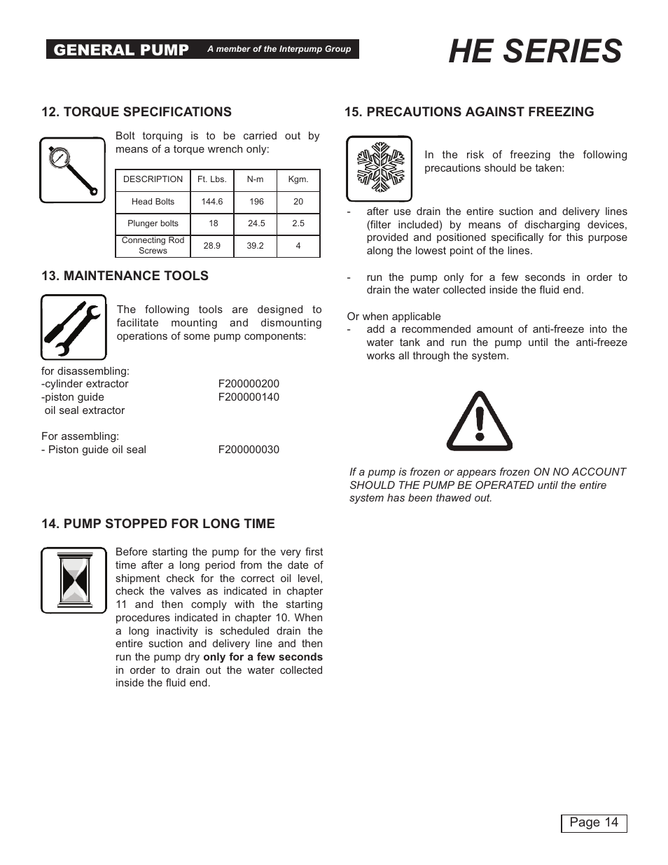 He series, General pump | General Pump HE User Manual | Page 14 / 20