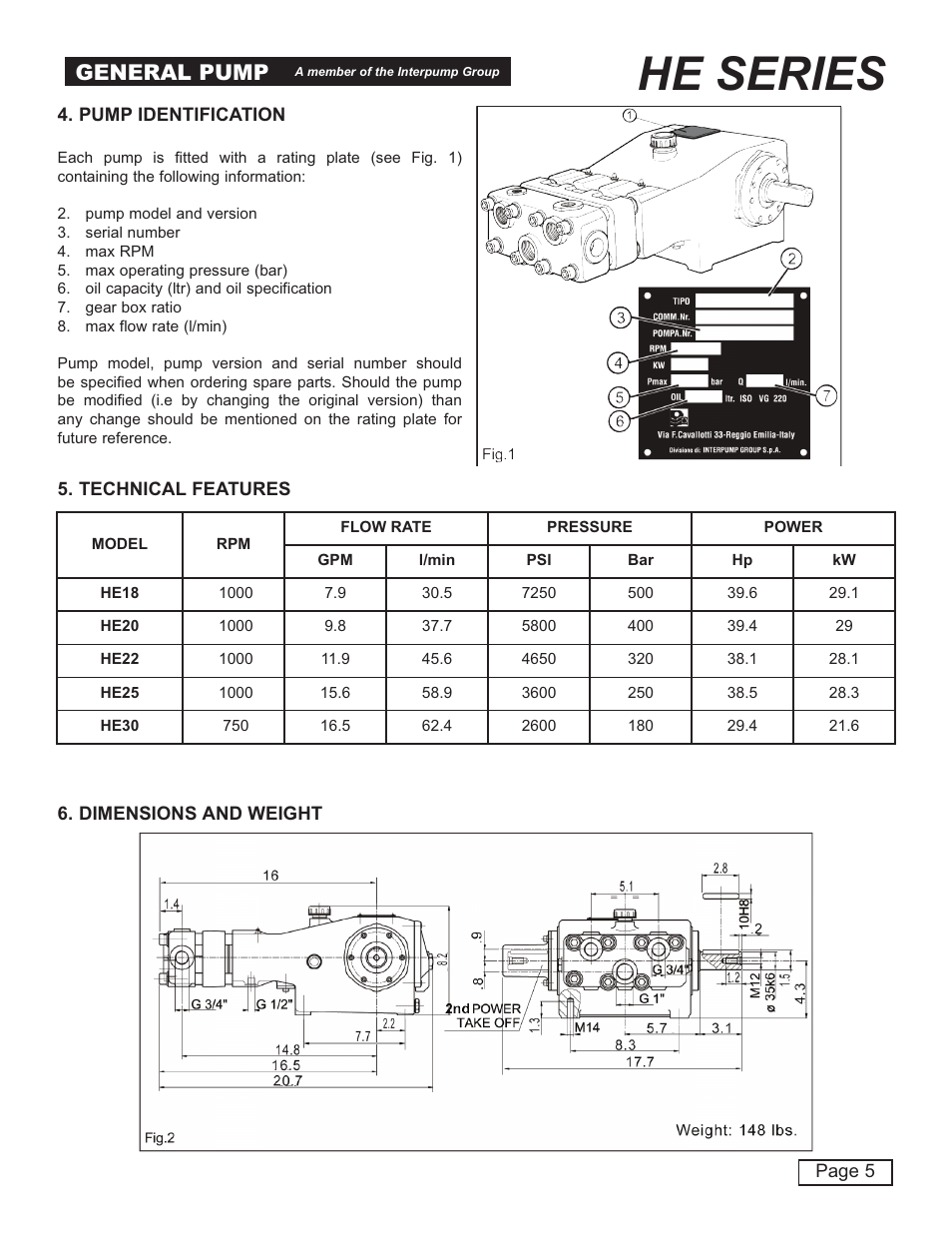 He series, General pump | General Pump HE User Manual | Page 5 / 20