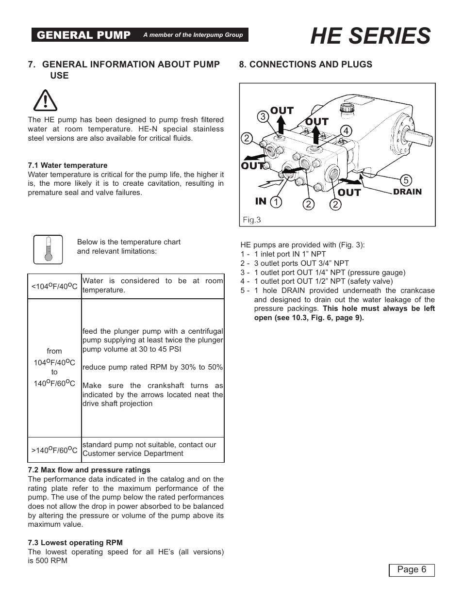 He series, General pump | General Pump HE User Manual | Page 6 / 20