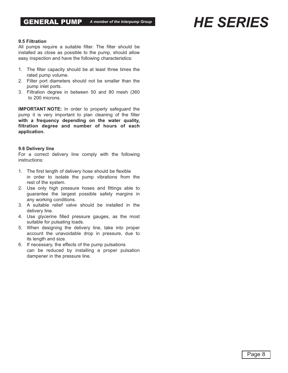 He series, General pump | General Pump HE User Manual | Page 8 / 20