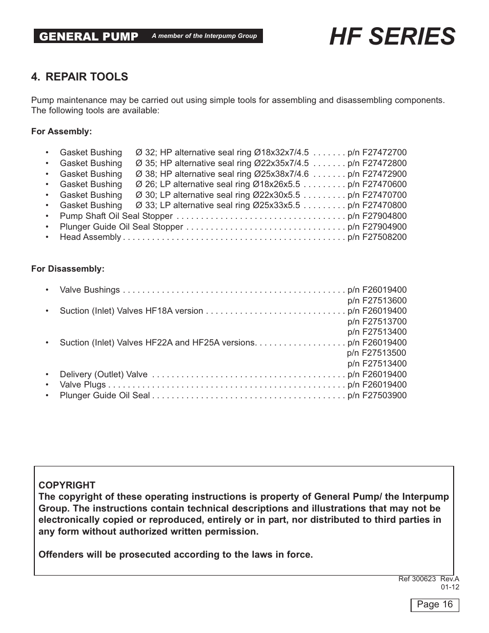 Hf series | General Pump HF Repair Manual User Manual | Page 16 / 17