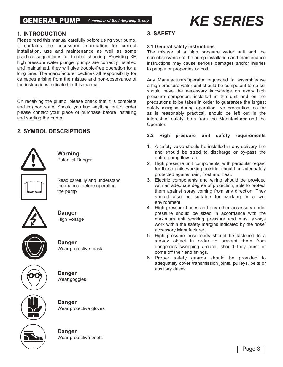 Ke series, General pump | General Pump KE Owner Manual User Manual | Page 3 / 22