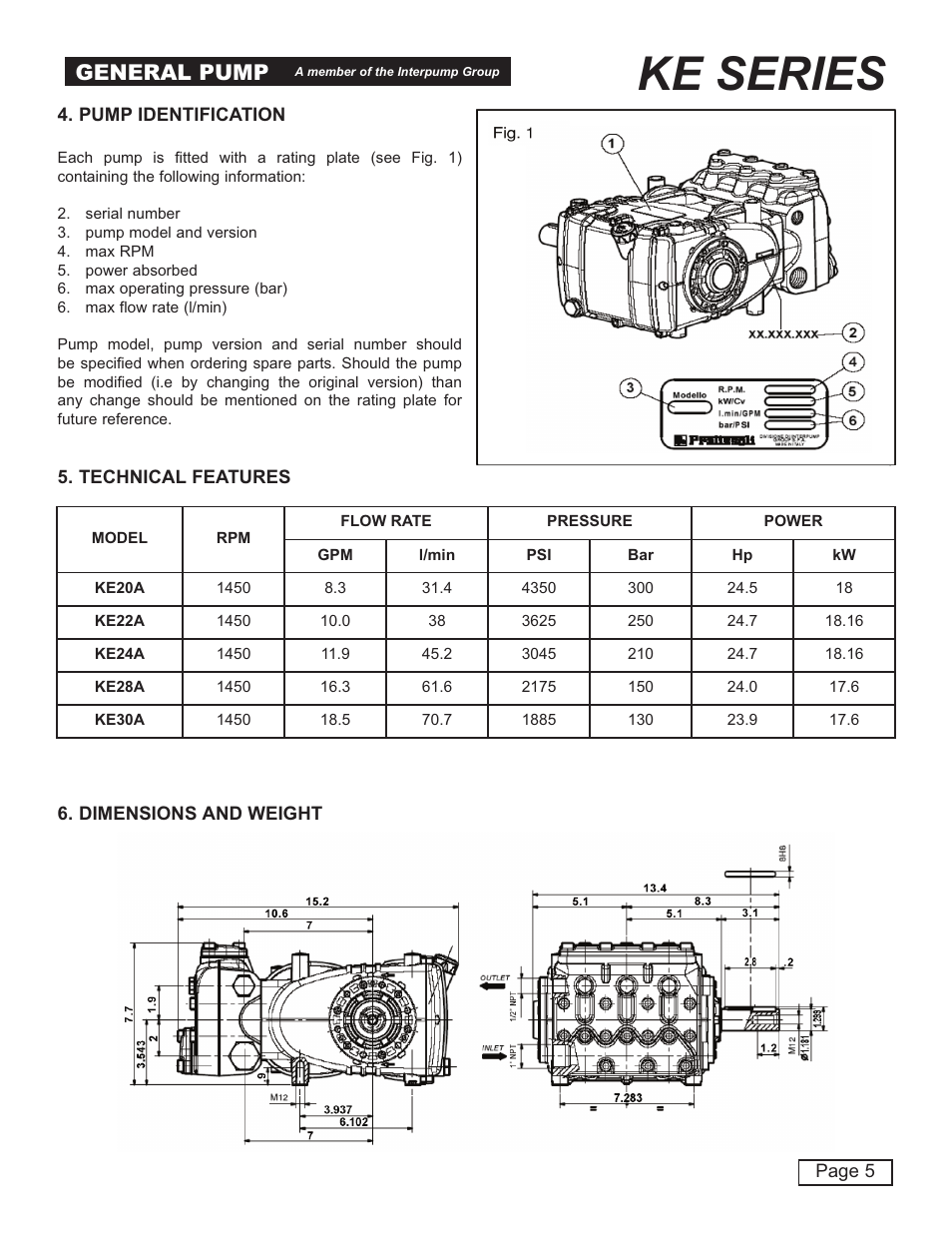 Ke series, General pump | General Pump KE Owner Manual User Manual | Page 5 / 22