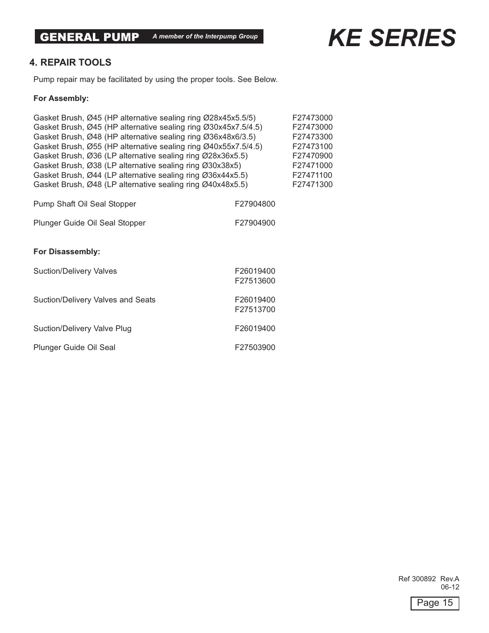 Ke series, General pump | General Pump KE Repair Manual User Manual | Page 15 / 16