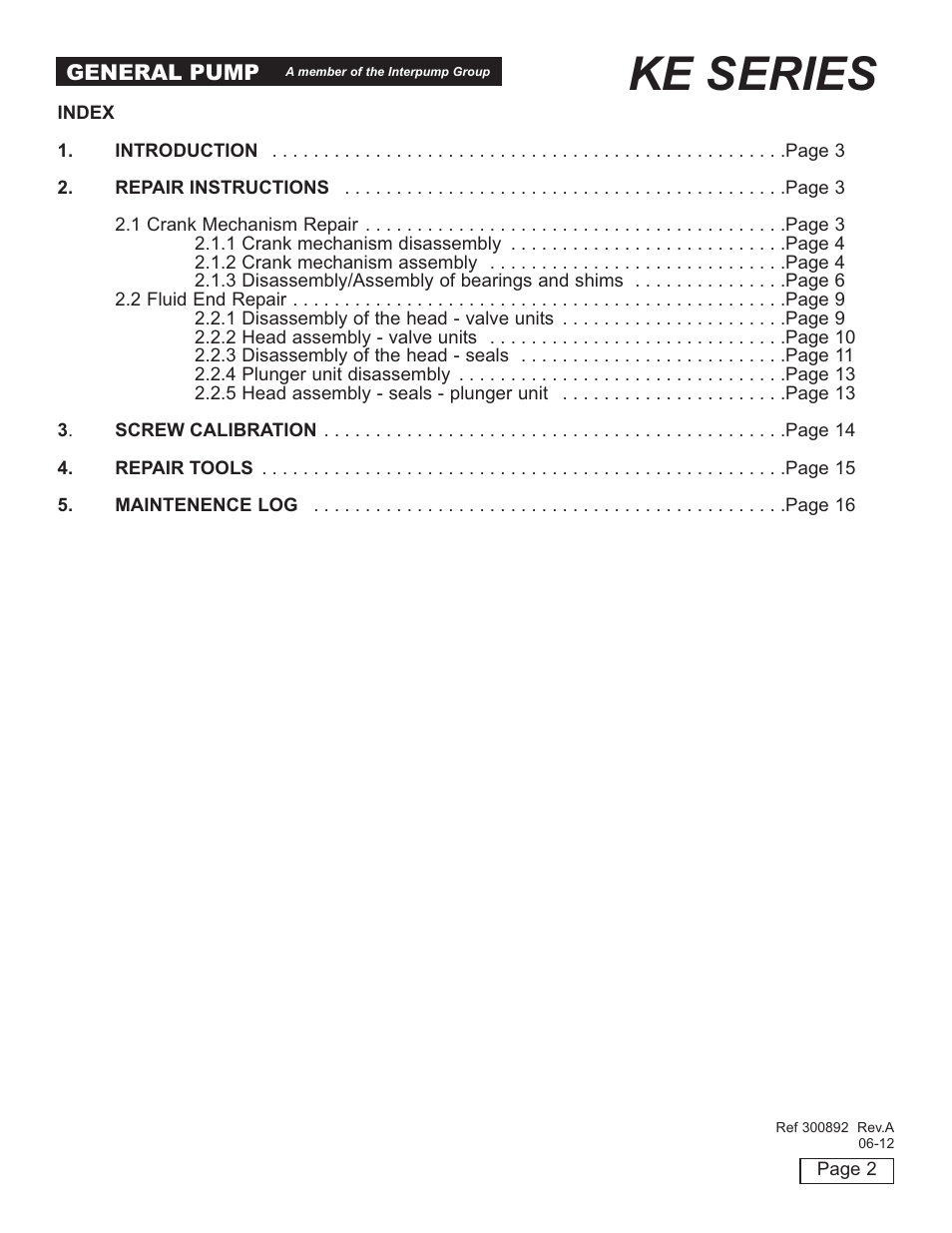 Ke series | General Pump KE Repair Manual User Manual | Page 2 / 16