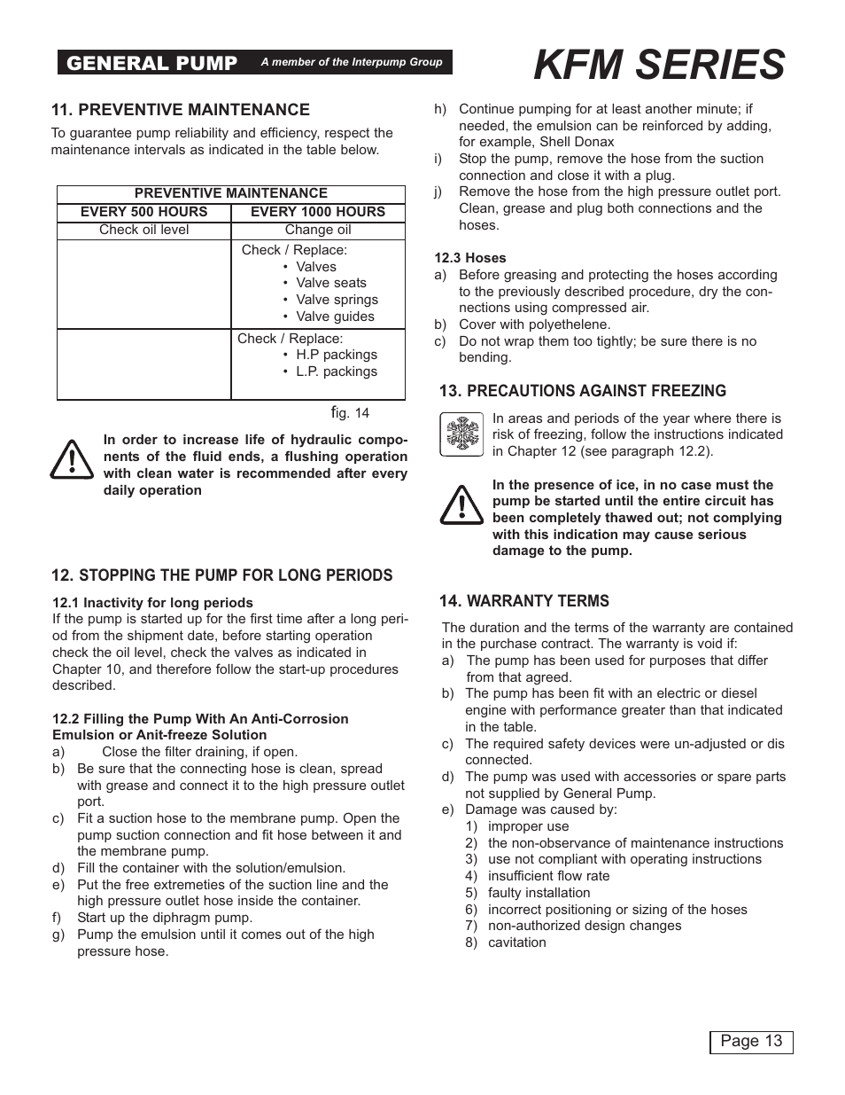 Kfm series, General pump | General Pump KFM Owner Manual User Manual | Page 13 / 17